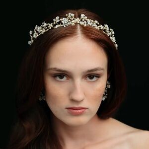 Maria Elena Headpiece - Jennifer SU- 9525-S Gold and White Floral